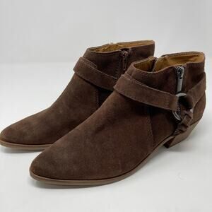 Lucky Brand Enitha Brown Suede Leather Stacked Heel Womens Harness Booties 8.5